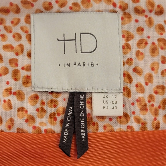 Anthropologie HD in Paris Linen Embroidered Skirt Sz 8 Orange Pink Ombre Floral - Picture 7 of 9